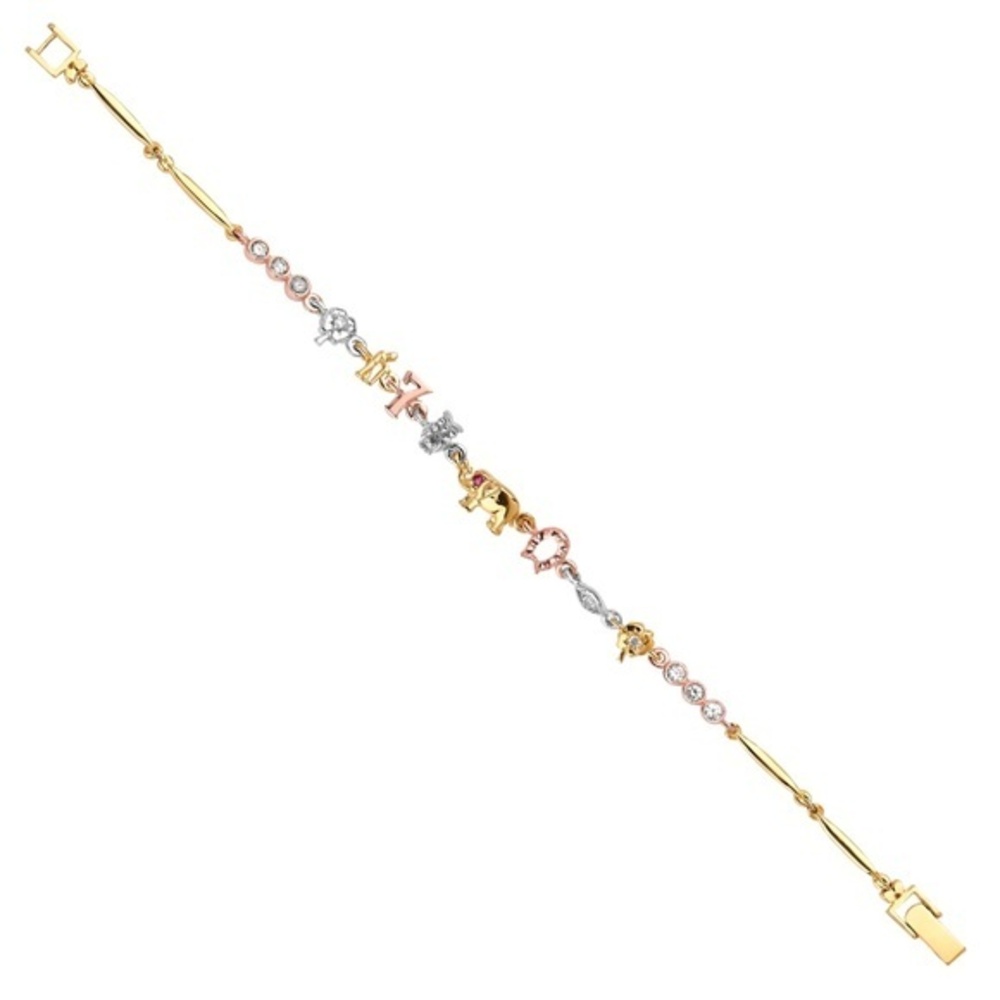 14k tri color Gold Lucky Bracelet 7 inches